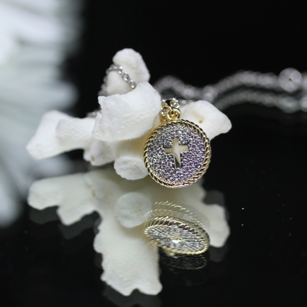 14KT Gold Dipped Two Tone CZ Pave Necklace - Picture 6 of 6